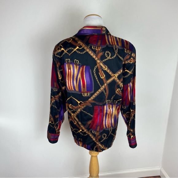 Vintage 90s Ralph Lauren Button Up Shirt Equestrian Shoulder Pads 100% Cotton - Picture 3 of 4
